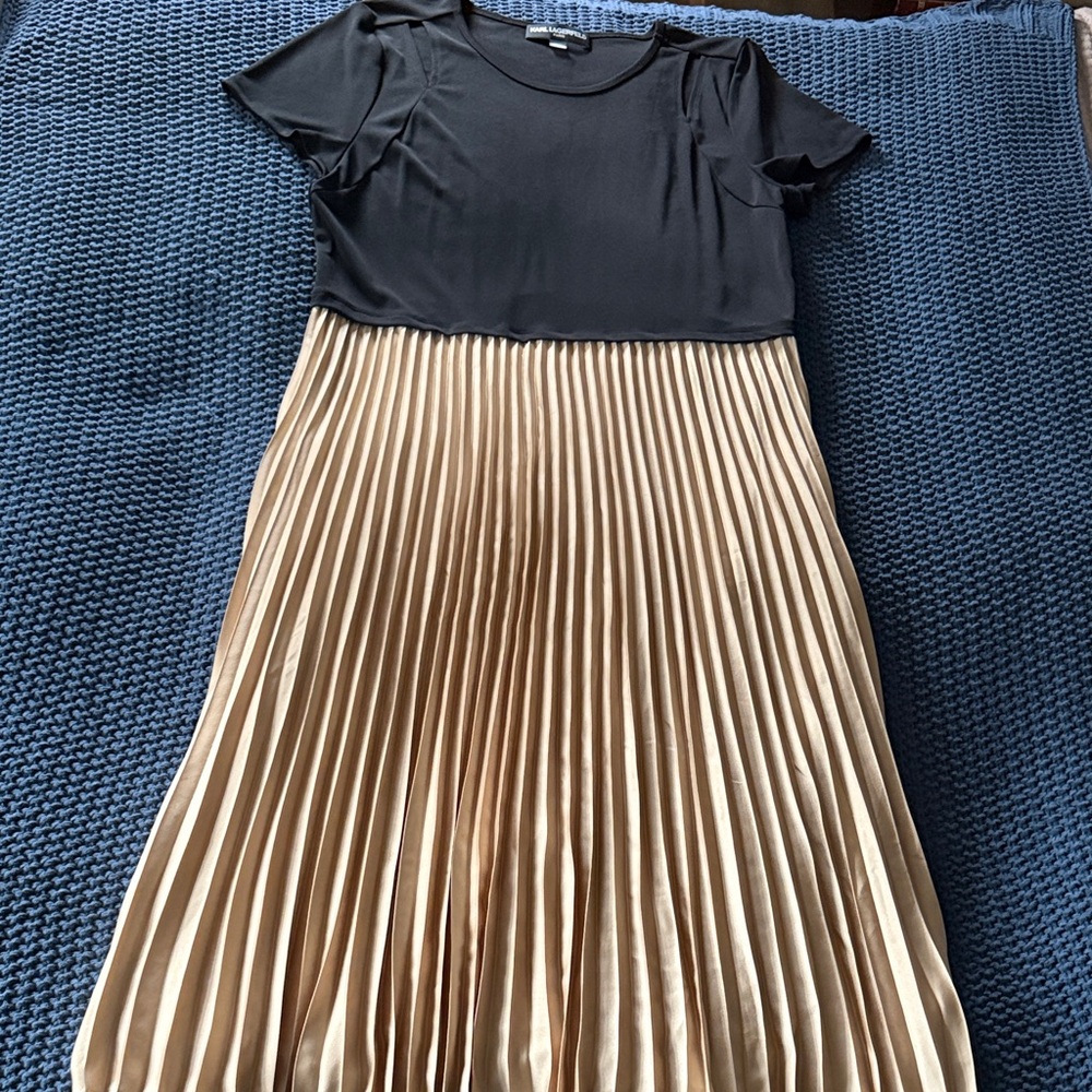 Karl Lagerfeld Black and Gold Pleated Dress